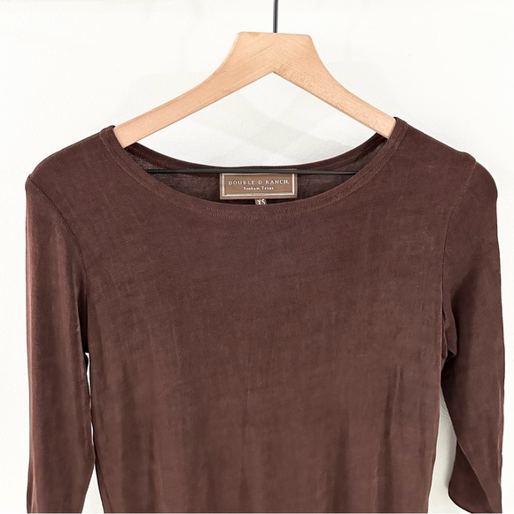 Double D Ranch 3/4 Sleeve Top Brown Size XS - Picture 3 of 6